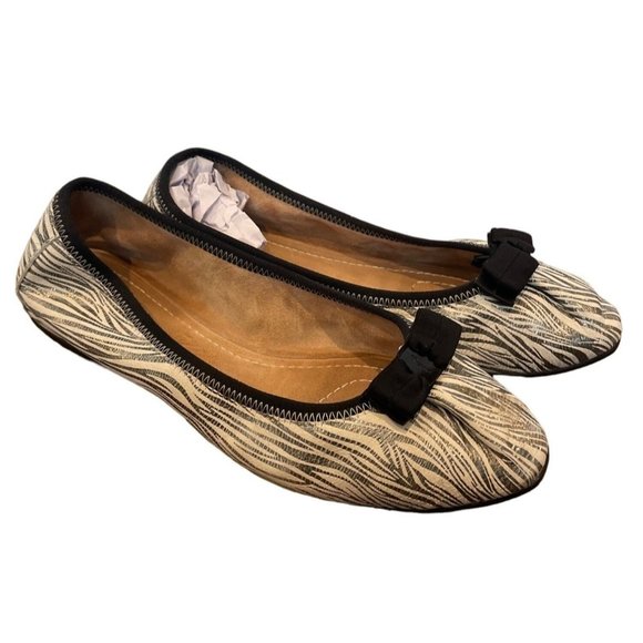 Salvatore Ferragamo Shoes - Salvatore Ferragamo Zebra Print Leather Slip On My Joy Ballet Flats White 8.5